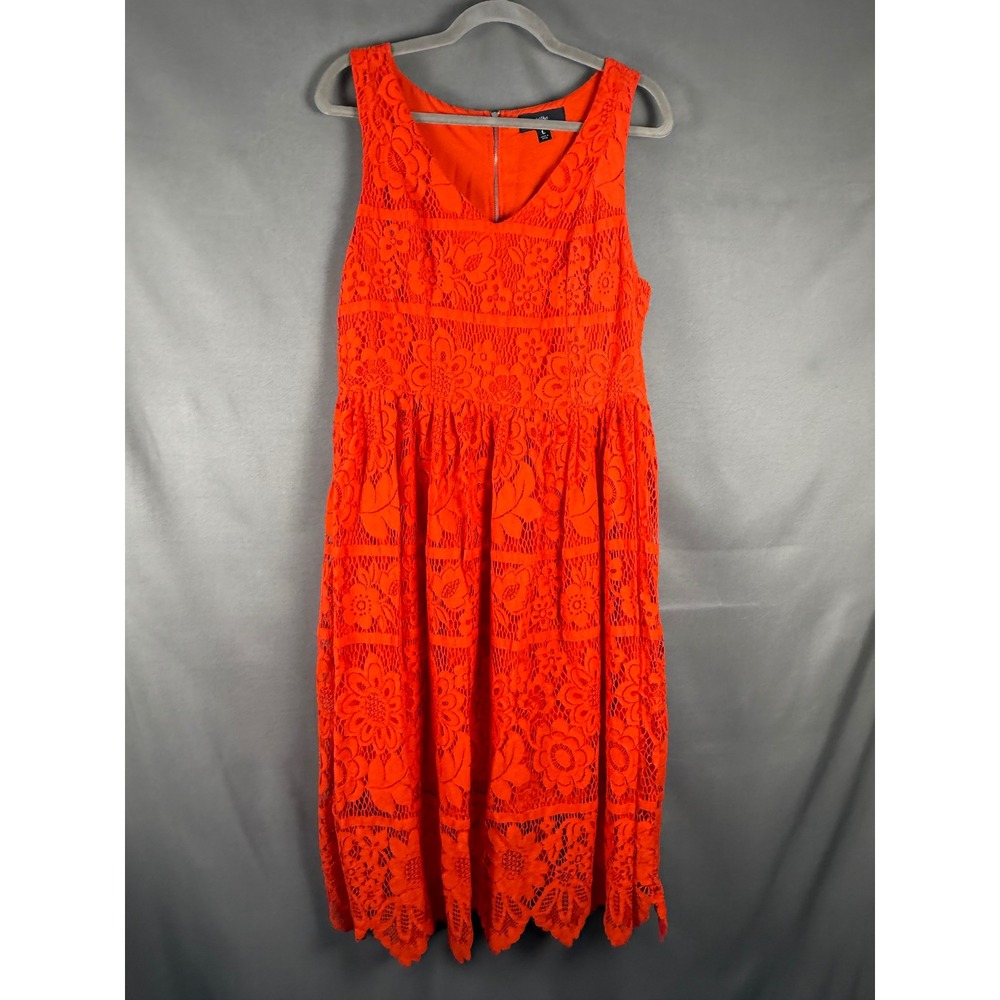Mossimo Lace Dress Women Large Red Orange Sleeveless V-Neck Scalloped Hem
